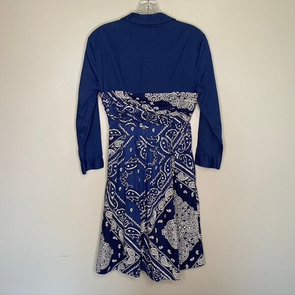 Anthropologie Blue and White Buttoned Sundress with Notched Collar - Picture 8 of 9